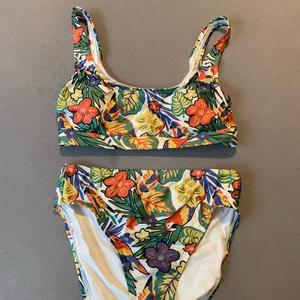 Modcloth Tropical Floral Bikini - Green Multi with Orange Accents